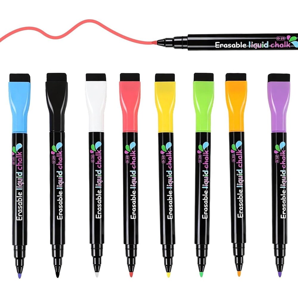 8 Color Magnetic Liquid Chalk Markers Fine Tip Wet Erase Glass Window Board